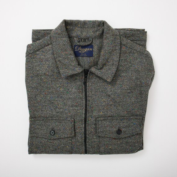 ジャケット・アウター tweed grey short drizzler jacket Light gray donegal tweed nehru Jacket