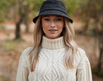 Irish Donegal Tweed Bucket Hat  -  Charcoal Donegal Fleck Herringbone   - Ireland - Handcrafted - Unisex