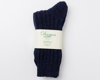 Irish Wool Walking Socks - Irish Midnight Navy Fleck - Size L =  UK 8-12 (EUR 42-47 / US 8.5- 12)