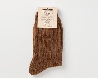 Irish - Cashmere blend  Walking Socks - Nutty Caramel  - Size L =  UK 8-12 (EUR 42-47 / US 8.5- 12)