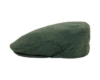Gorra plana de tweed de cachemira Donegal irlandesa - Verde botella jaspeado - Hecha a mano en Irlanda - Unisex