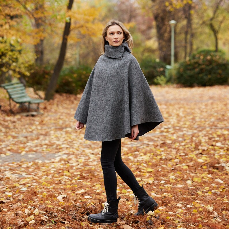 Irish Donegal Tweed Cape / Poncho Granite Grey Herringbone Etsy