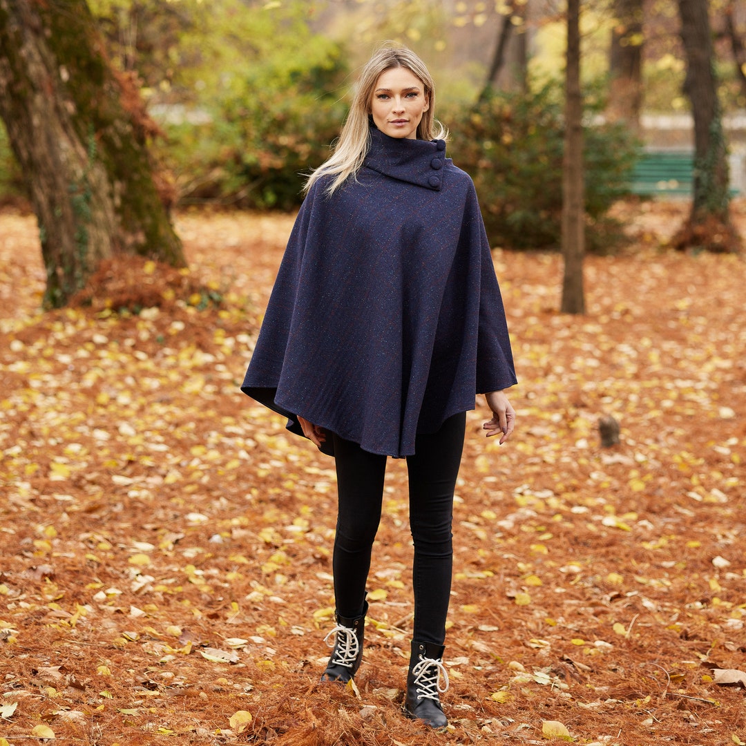 Irish Donegal Tweed Cape/poncho Belfast Navy Plaid Etsy