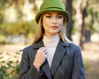 Irish - Wool Melton - Donegal Flapper Hat - Irish Emerald  - Ireland - Handcrafted - Ladies