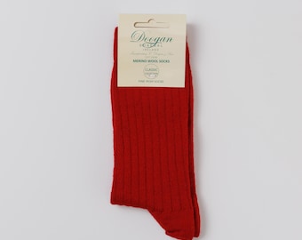 Irish Merino Wool  Blend Socks - Festive Red - Size L =  UK 8-12 (EUR 42-47 / US 8.5- 12)