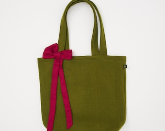 Bolso de mano de tweed irlandés Donegal Melton/lino - Oliva irlandés - Hecho a mano - Tamaño mediano