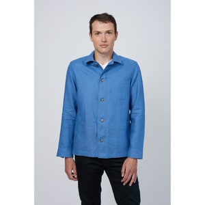 Irish Linen Shirt Jacket - Irish Sea Blue - Handcrafted - Unisex