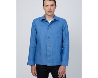 Irish Linen Shirt Jacket - Irish Sea Blue - Handcrafted - Unisex