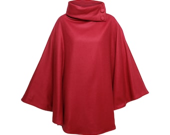 Irish - 100% Cashmere  Cape / Poncho -  Cerise Herringbone  - Ireland - Handcrafted - Ladies - One Size - Long