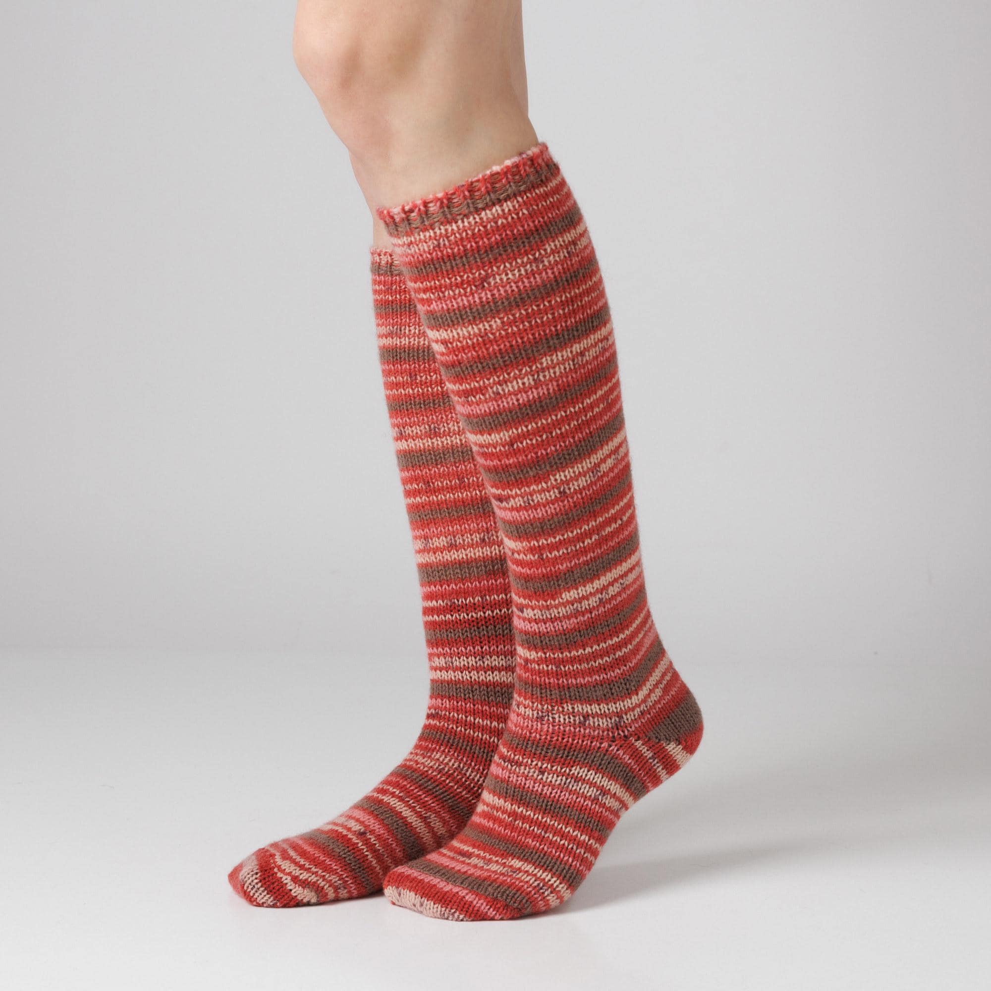 Irish Knee Length Wool Walking Socks - Pink Fairisle - Handcrafted