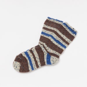 Irish Wool Walking Socks - Brown/Blue  Fairisle - Handcrafted - Size M =  UK 4-7 (EUR 37- 41 / US 5.5 - 8.5)