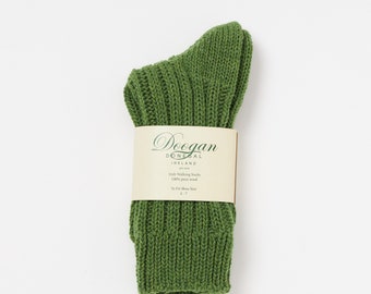 Irish Wool Walking Socks - Green Irish Lime   - Handcrafted - Size M = UK 4-7  (EUR 37-41  /  US 5.5 -8.5)