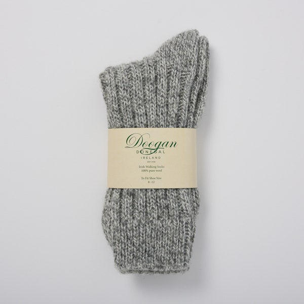 Irish Wool Walking Socks -  Donegal Grey  Marl - Handcrafted -  Size M =  UK 4-7 (EUR 37-41 / US 5.5- 8.5)