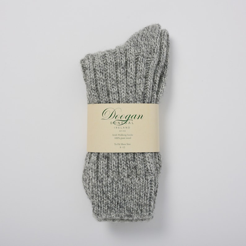 Wandelsokken van Ierse wol Donegal Grey Marl Handgemaakt Maat M UK 4-7 EUR 37-41 / US 5,5 8,5 afbeelding 1