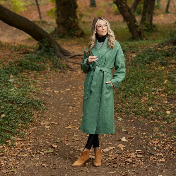 Irish Donegal Tweed Double Breasted Belted Coat Emerald Fleck Donegal  Ireland Handcrafted Long Ladies -  Canada