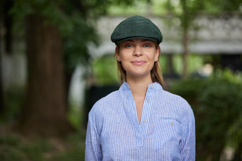 Irish Linen Newsboy Cap Eucalyptus Green Ireland Handcrafted Unisex image 8