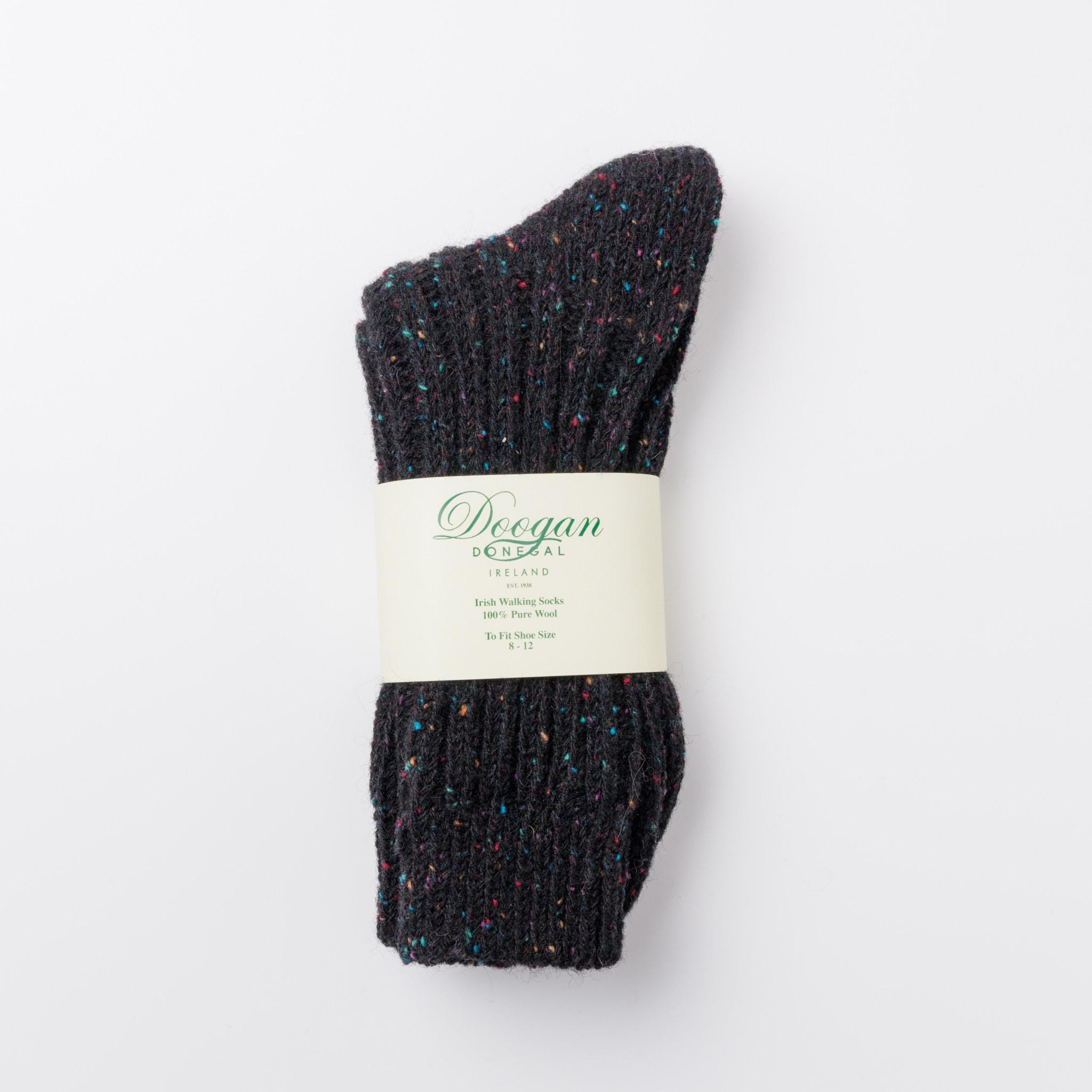 Irish Wool Walking Socks - Donegal Black Fleck  - Size L =  UK 8-12 (EUR 42-47 / US 8.5- 12)