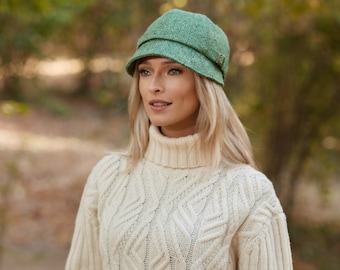 Irlandaise - Casquette à clapet en tweed Donegal - Émeraude Fleck Donegal - Irlande - Artisanat - Femme