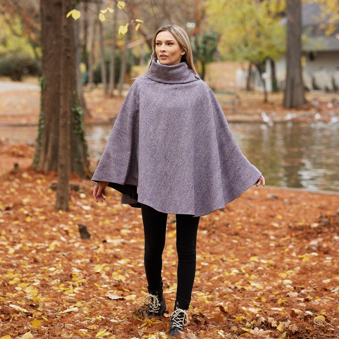 Irish Donegal Tweed Cape/poncho Mauve Mini Plaid Ireland Handcrafted