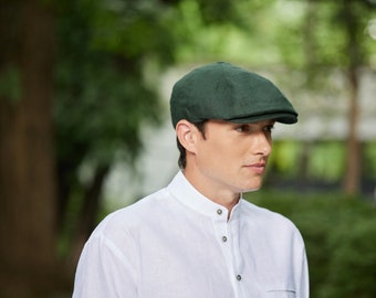 Gorra de vendedor de periódicos de lino irlandés - Verde eucalipto - Irlanda - Hecho a mano - Unisex