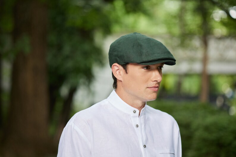 Irish Linen Newsboy Cap Eucalyptus Green Ireland Handcrafted Unisex image 1