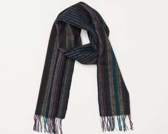 Irish - 100% Lambswool Stripe Scarf   - Green Multi Stripe   - Handmade - Ireland - One Size - Unisex