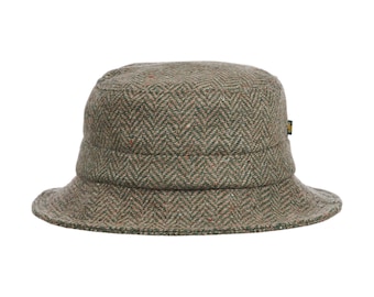 Irish Donegal Tweed Bucket Hat  - Donegal Green / Beige Fleck Herringbone  - Ireland - Handcrafted - Unisex