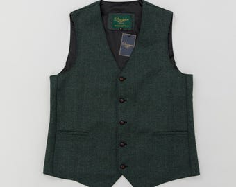 Irish - Donegal Tweed Waistcoat -  Donegal  Irish Black/Green Herringbone   - Ireland - Handcrafted - Unisex