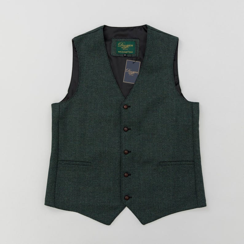 Irish - Donegal Tweed Waistcoat -  Donegal  Irish Navy /Green Herringbone   - Ireland - Handcrafted - Unisex