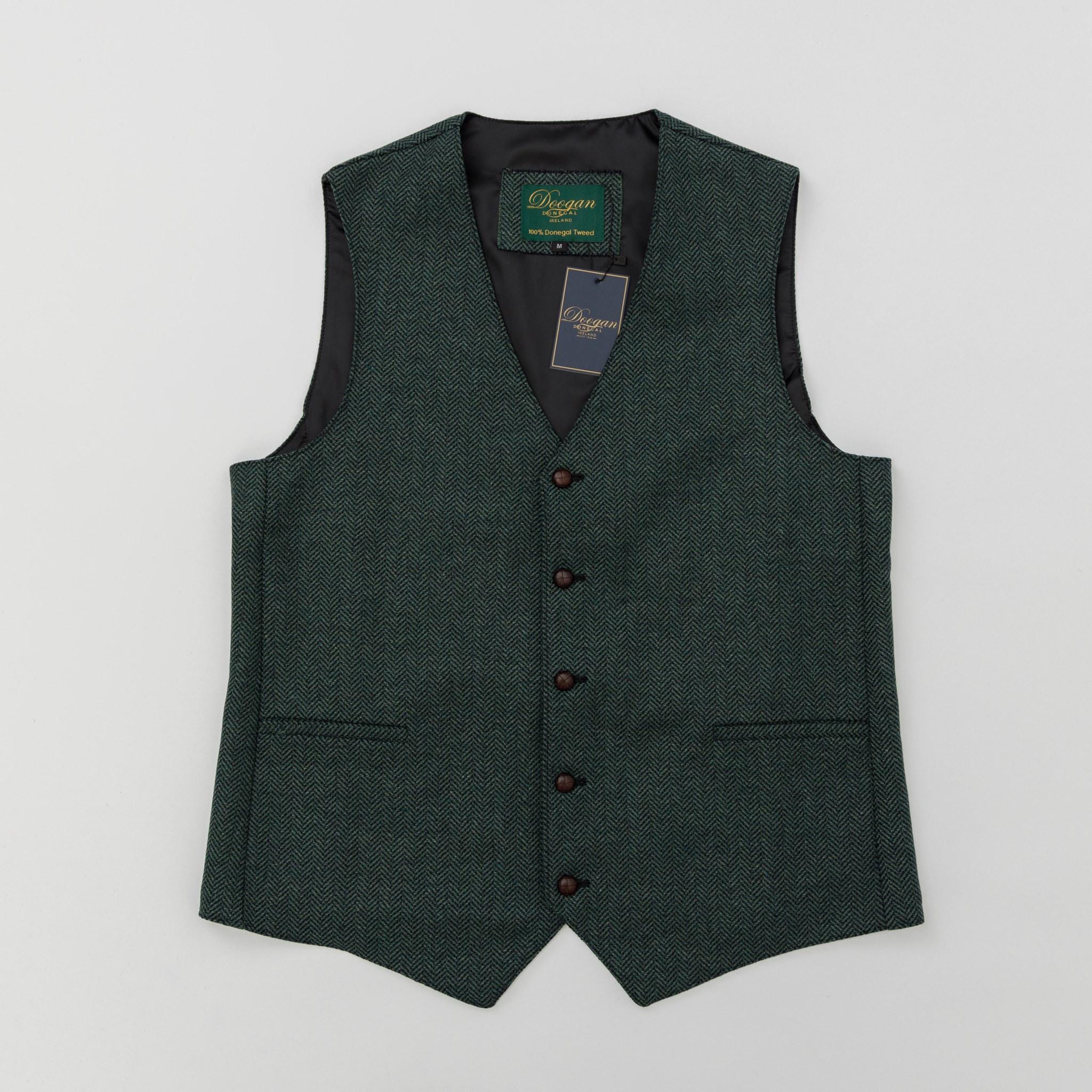 Irish - Donegal Tweed Waistcoat -  Donegal  Irish Navy /Green Herringbone   - Ireland - Handcrafted - Unisex