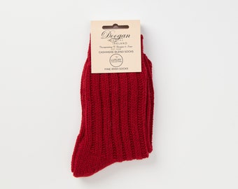 Irish - Cashmere blend  Walking Socks - Ruby Red   - Size L =  UK 8-12 (EUR 42-47 / US 8.5- 12)