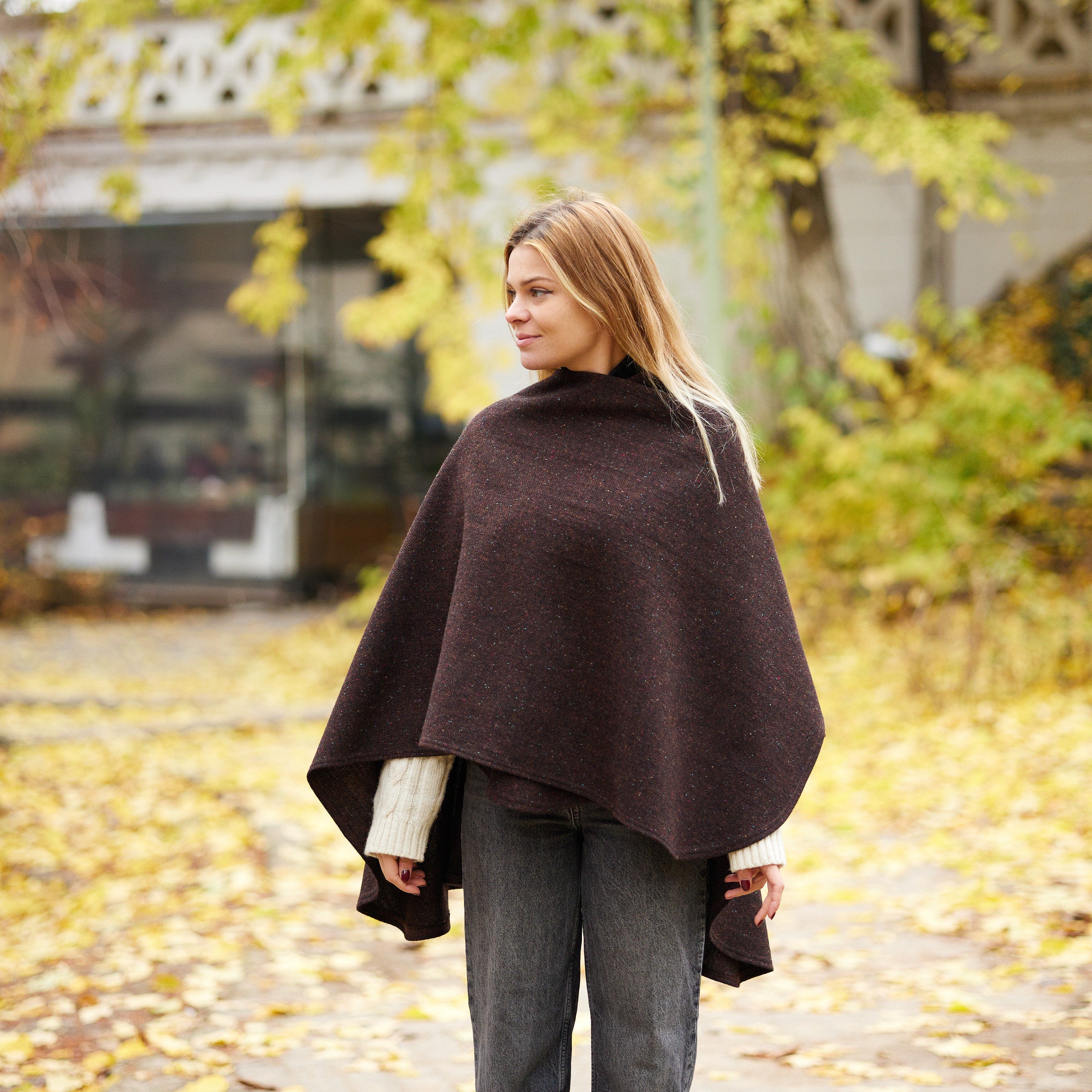 Irish Donegal Tweed Wrap/Shawl - Donegal Peat  - Handcrafted - One Size