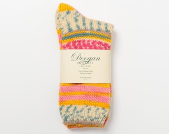 Irish Wool Walking Socks - Candy Floss  Fairisle - Handcrafted