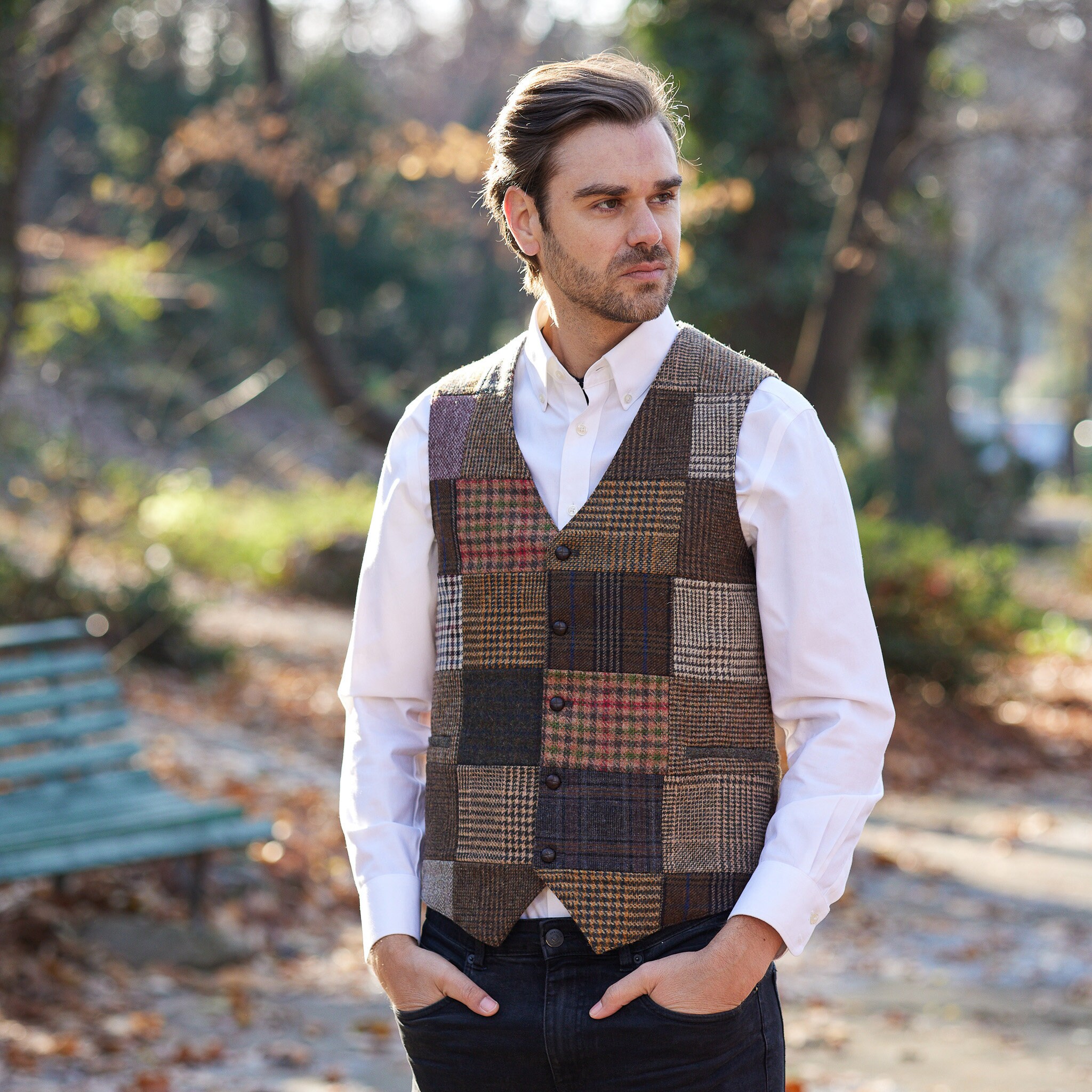 Irish - Donegal Tweed Patchwork Waistcoat -patchwork - Ireland