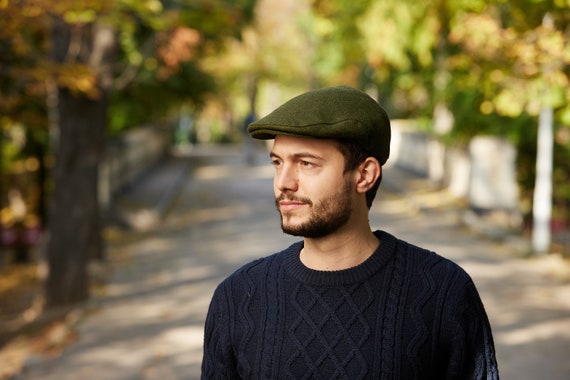 Irish Donegal Tweed Flat Cap Green Herringbone Ireland