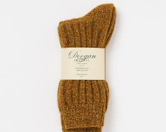 Chaussettes de marche en laine irlandaise - Chiné doré - Taille L = UK 8-12 (EUR 42-47 / US 8.5-12)