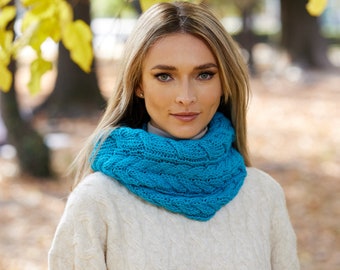 Irish - Donegal Merino Wool Aran  Snood  - Blue Irish Sea - Handmade - Ireland - One Size - Unisex