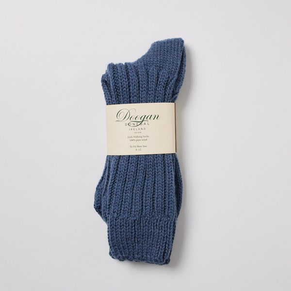 Irish Wool Walking Socks - Atlantic Blue  - Size L =  UK 8-12 (EUR 42-47 / US 8.5- 12)