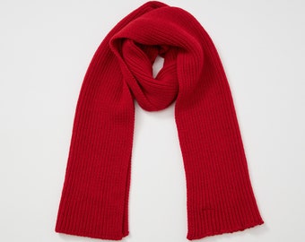 Irlandese - Sciarpa classica a costine in lana merino - Rosso Natale - Fatto a mano - Irlanda - Taglia unica - Unisex