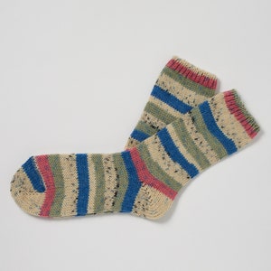 Irish Wool Walking Socks - Blue/Pink/Cream  Fairisle - Handcrafted - Size M =  UK 4-7 (EUR 37- 41 / US 5.5 - 8.5)