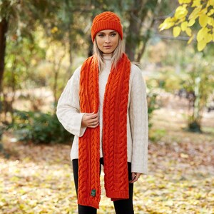 Irish 100% Merino Wool Aran Scarf Burnt Orange Handmade Ireland One Size Unisex image 2