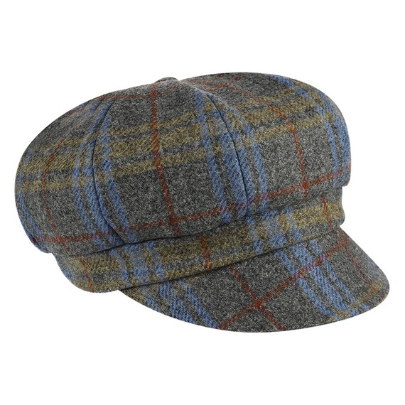 Irish Donegal Tweed Newsboy Cap Blue/Mustard Check Etsy