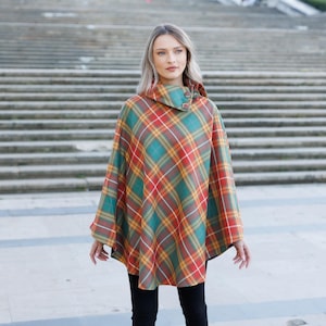 Irish Merino Tweed Cape / Poncho -  Irish Sunrise  Plaid  - Ireland - Handcrafted - Ladies - One Size - Long