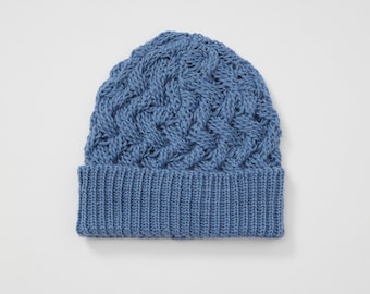 Chapeau de ski irlandais Aran Merino - Denim Blue - Fait main - Irlande - Taille unique - Unisexe