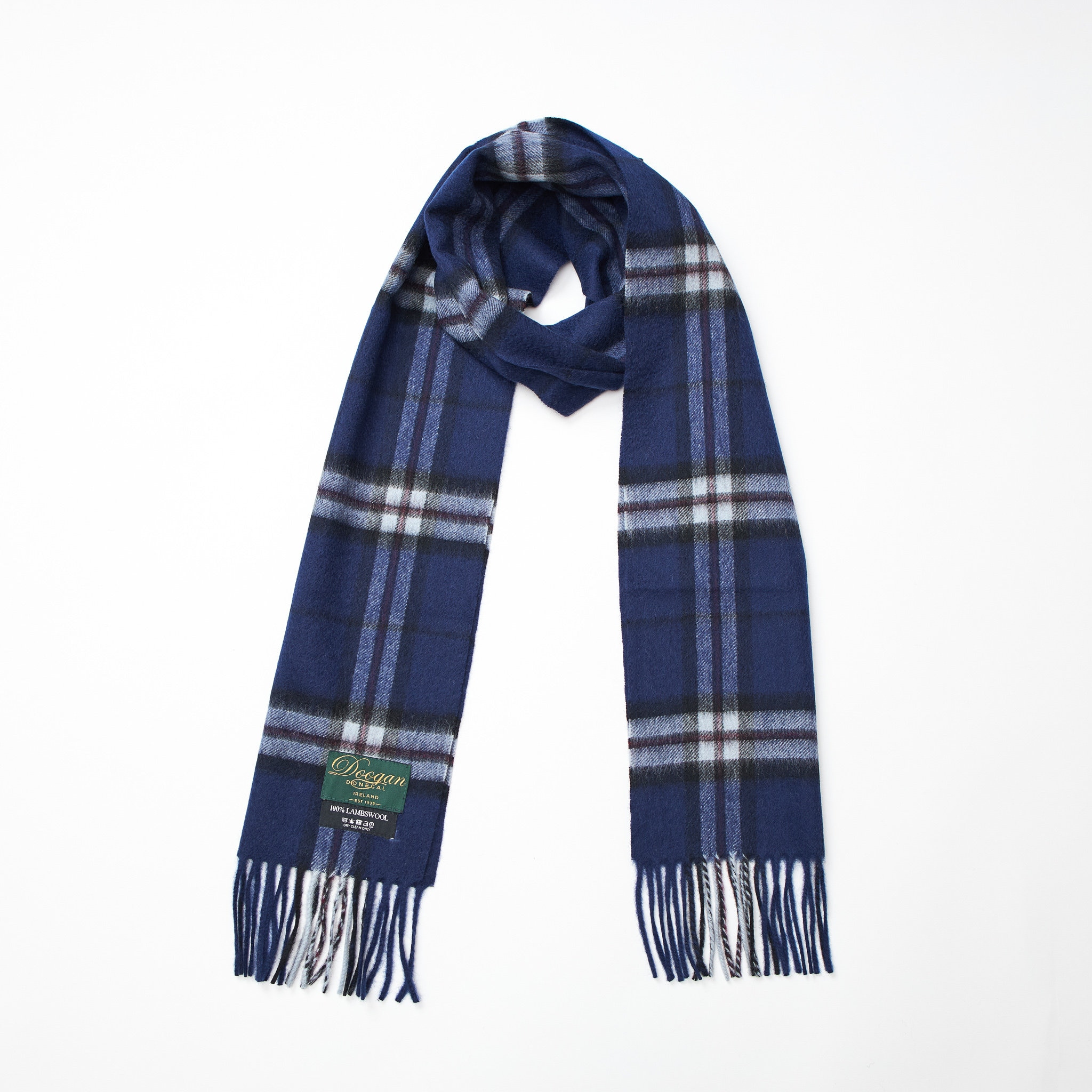Sciarpa Tartan Blu 100% Lana Di Agnello Scozzese - Nuova Con Etichette
