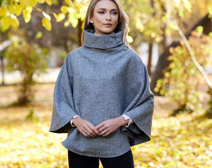 Irish Donegal Tweed Cape/poncho Donegal Grey Fleck Ireland Handcrafted
