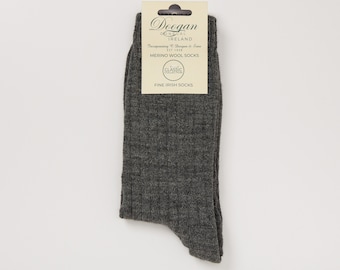 Calcetines irlandeses de lana merino - Glen Grey Heather - Talla L = Reino Unido 8-12 (EUR 42-47 / EE.UU. 8,5- 12)