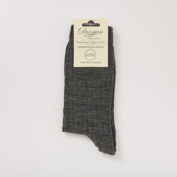 Irish Merino Wool  Socks - Glen Grey Heather - Size L =  UK 8-12 (EUR 42-47 / US 8.5- 12)