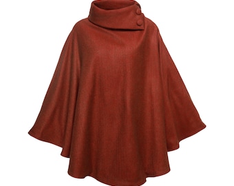 Iers - 100% Kasjmier Cape / Poncho - Klassieke Roest Visgraat - Ierland - Handgemaakt - Dames - One Size - Lang