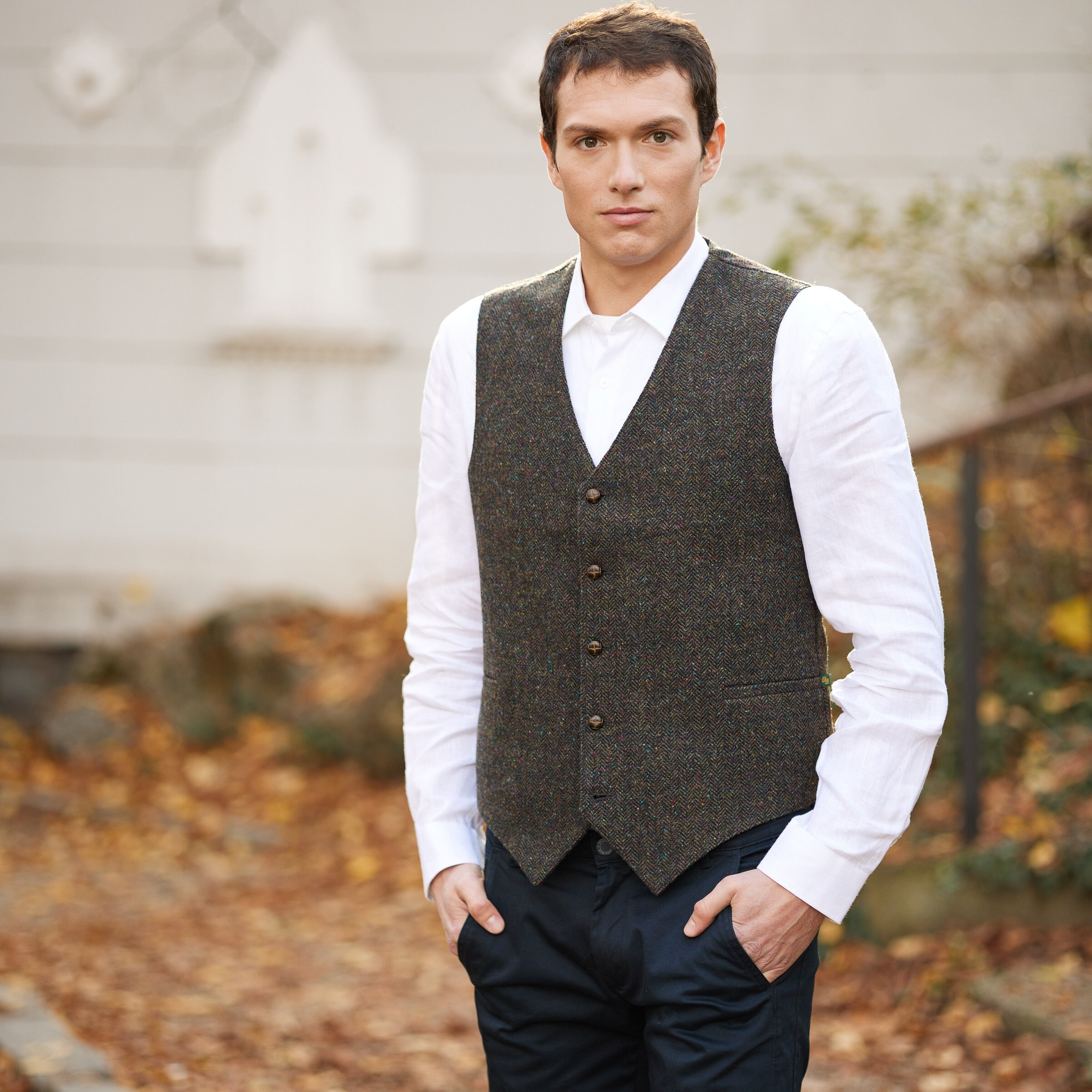 Irish - Donegal Tweed Waistcoat - Gleneely Green Donegal Fleck